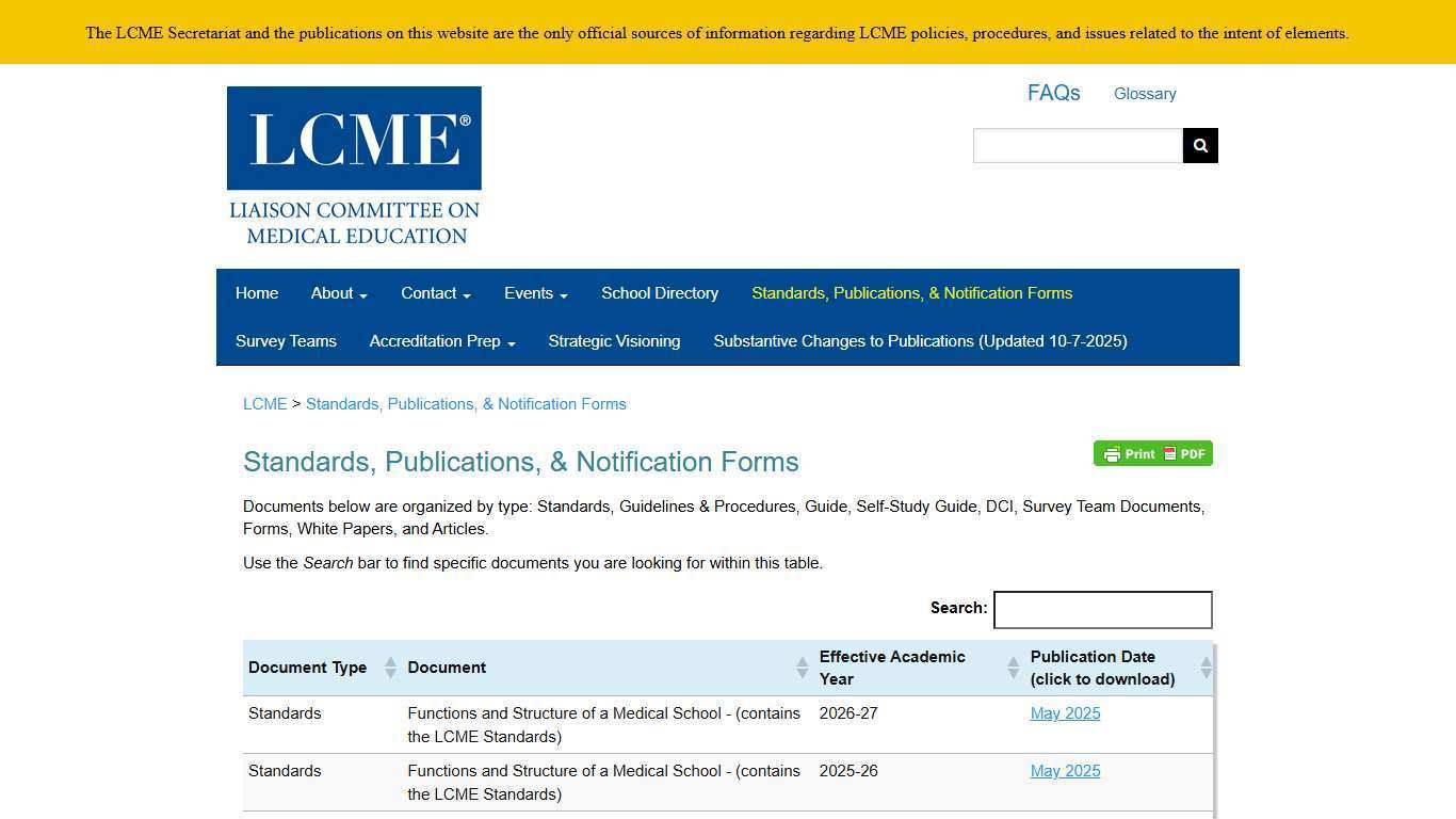 Standards, Publications, & Notification Forms | LCME