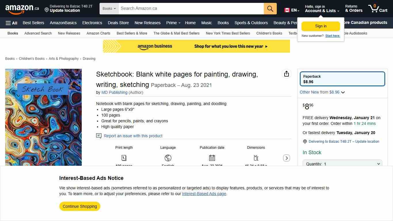 Sketchbook: Blank white pages for painting, drawing, writing, sketching: Publishing, MD: 9798463215352: Books - Amazon.ca